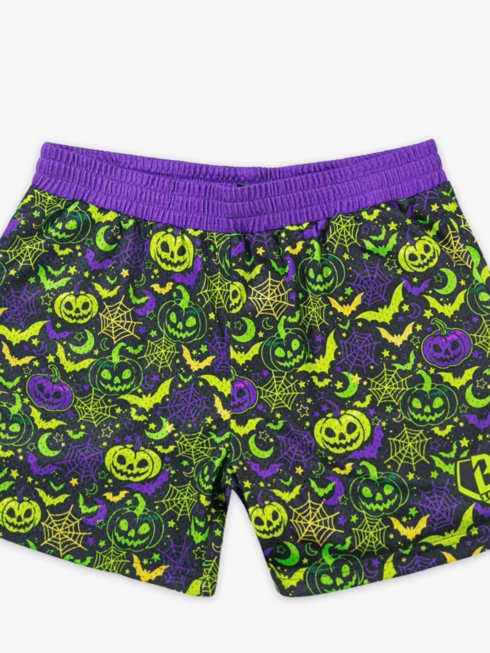 Men's Halloween Print Athletic Shorts - Neon Green & Purple